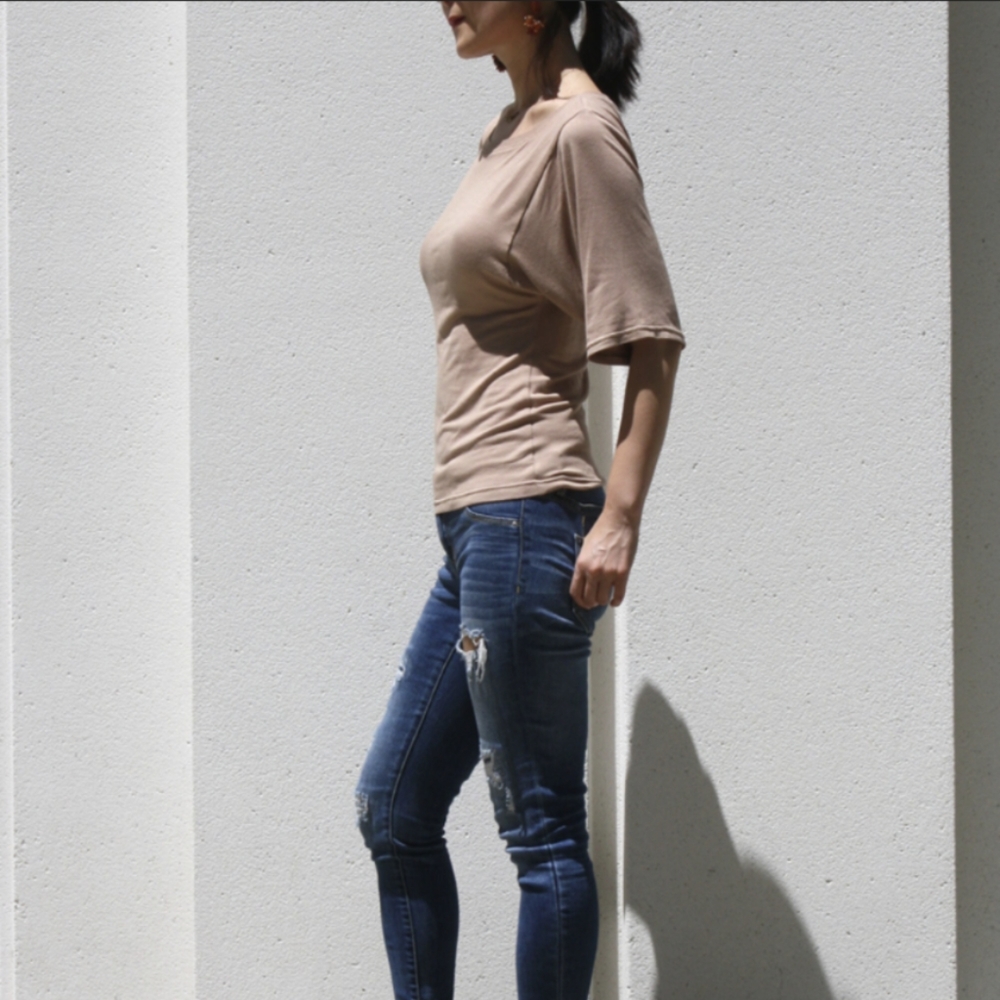Black Kimono Top with Boat Neck - Picture 2 of 5